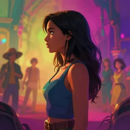 side profile waist up portrait, maya ali mage, gloomhaven, dynamic lighting, gaudy colors, octane render aesthetic, matte painting concept art, official fanart behance hd artstation by jesper ejsing, by rhads and makoto shinkai and lois van baarle and ilya kuvshinov