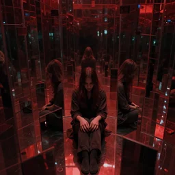 loneliness and fear in a red future limbo abstract mirror maze dark highly detailed