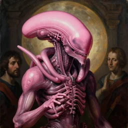 pink xenomorph saint icon religious painting by yoshu hashimoto chikanobu, baroque portrait painting, detailed octane render trending on artstation artgerm, 8 k artistic photography, volumetric cinematic perfect light, chiaroscuro, masterpiece, raphael, caravaggio, beksinski, rutkowski, giger