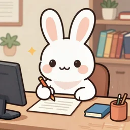 a cute happy cartoon rabbit sitting at a desk writing on a paper, llustration, josan gonzales, wlop, james jean, Victo ngai, David Rubín, Mike Mignola, Hergé, Joost Swarte, Moebius, Laurie Greasley, artgerm, highly detailed, sharp focus, gouache, Trending on Artstation, HQ, deviantart