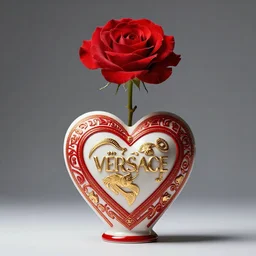 a flower - vase in the shape of a heart with red accents designed by versace, advertising photography