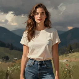 Kate Beckinsale in a t-shirt and jeans, digital painting, artstation, concept art, illustration, by WLOP