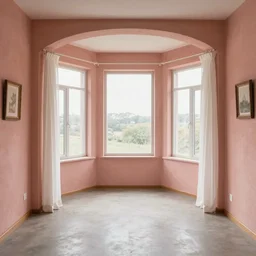 colour 3 5 mm, empty small penthouse interior, open floor, big windows, long white curtains, beautiful wall frames, stucco,