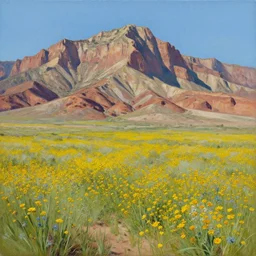 painting of utah desert mountain with wildflowers