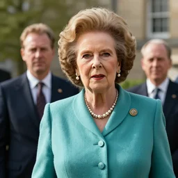 limmy brian limond as maggie thatcher, realistic, wide shot, sunny lighting, octane render, hyper realistic, high quality, highly detailed, hd, beautiful, cinematic, 8 k, unreal engine, facial accuracy,