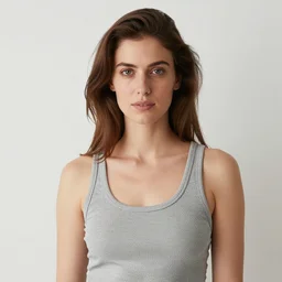 woman with brown hair wearing a grey tanktop, by Cedric Peyravernay