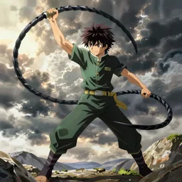 deku wielding blackwhip, anime, fantasy art