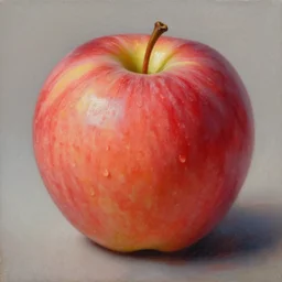 a hyper-realistic oil painting of an apple; hyper-detailed; an extraordinary masterpiece!!!; flawless; trending on artstation