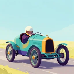 saturated teal deep purple orange light blue yellow colors matte animation cel still of the famous 1 9 0 3 paris madrid race early automobile racing action shot vibrant detailed 1 9 9 0 anime sharp, rendered in unreal engine 5, anime key art by greg rutkowski, bloom, dramatic lighting poster art deco