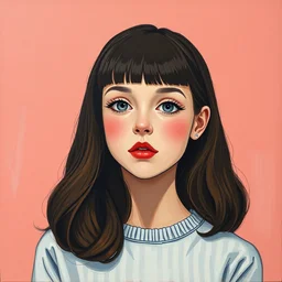 painting of cute girl, full stature, in style of patrick caulfield, photorealistic