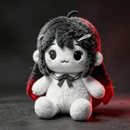 cute fumo plush of a girl who slipped through the cracks of reality and noclipped out of bounds, vray, black and white and red