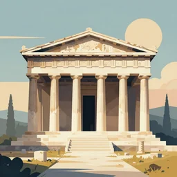 ancient greek temple in a geometric art style