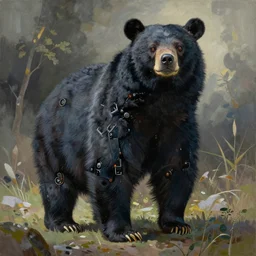 Neo-Nihonga painting of a robotic asian black bear, in the style of Tenmyouya Hisashi