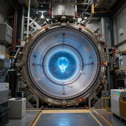 a photograph of the Large Hadron Collider opening a portal to the alien dimension Xen