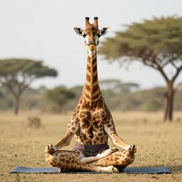 a giraffe meditating, yoga, meditation, photorealistic