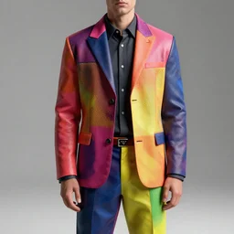 a man festival outfit designed by prada, bold, colorful, mid view, very detailed render, very realistic render, elegant render, rendered in unreal engine and cryengine