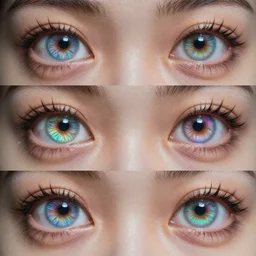 Translucent multicolored eyes, reflections, wall of eyes, hd photograph