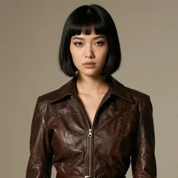 moody, youthful asian blade runner demure, 3 5 mm, exquisite features, feminine cut, pris mascara, 1 9 7 0's frontiers in flight leather suit, kate garner