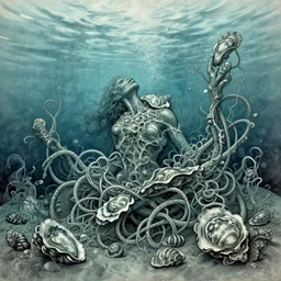 drowned infusion digitalart engraving underwater figurative tangled oysters