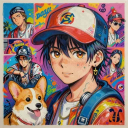 beautiful anime painting of hiphop solarpunk summertime chill with corgi, by noah bradley, patrick woodroffe, posuka demizu, qing han, trending on artstation, 8 k, masterpiece, graffiti paint, fine detail, full of color, intricate detail, golden ratio illustration, face enhance