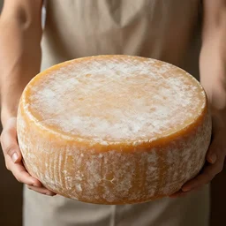 round aged cheese with human body