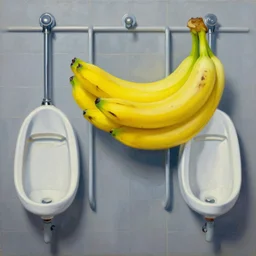 a beautiful painting bananas and urinals, by andy warhol realistic oil painting