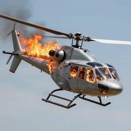 a high resolution very detailed image of yorha android burning down a helicopter in nier : automata boss fight, in yellow rye field under blue sky