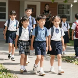 photorealistic first day of school, sunny day, kids arriving to school, highly detailed, by Gregory Crewdson