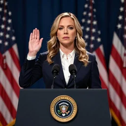 Amy Poehler taking the oath of office as president of the united states