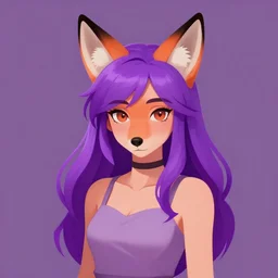 a girl with fox ears and purple hair wearing a simple sundress, this fox girl has a pronounced snout and two pointed black ears, illustration of furry art from e 9 2 6