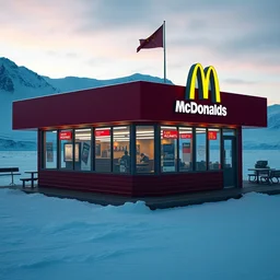 a photo of a mcdonalds located in the middle of antarctica, realistic, detailed