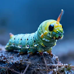 high quality macro photo neoclassical puss moth caterpillar! gorgeous highly detailed hannah yata elson peter cinematic blue lighting high quality low angle hd 8k sharp shallow depth of field