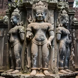 angkor, asuras giant yaksha statues, full body standing, photorealistic, photography hight quality, sharp, stones, award winning photography, canon, thierry rouzier