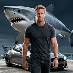 movie poster paul walker in fast and furious film, sexy, great white sharks,