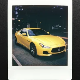 old polaroid shots of a yellow maserati