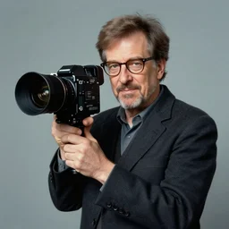 surrealism painting of Steven Spielberg holding a super 8 camera