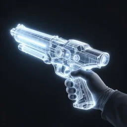 a glowing scifi weapon, handheld, blueprint