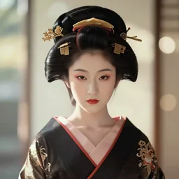 portrait of a geisha, bokeh, intricate, elegant, highly detailed, digital painting, artstation, concept art, smooth, sharp focus, illustration, art by artgerm, greg rutkowski, gil elvgren, symmetry, natural light, 1 3 5 mm!!