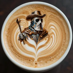 latte art depicting a plague doctor