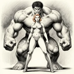 most strongest pose, scarlett johansson as baki with perfect symmetrical anatomical proportions, juggernaut, hulking, afro samurai animes style, by greg rutkowski, pencil and ink, dramatic lighting, full body profile pose
