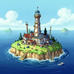 a remote island research station in the middle of the ocean, rhads!!!, magical realism, archipelago!, urban fantasy, saturday morning cartoon, clean linework, ( alexander archipenko ), western animation