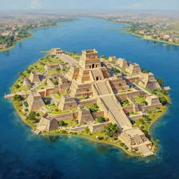 an aztec city in a island lake, ultra detailed, high quality, artstation award winner, oil painting, digital painting, 8k, vibrant, ultra detailed water