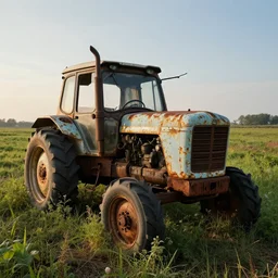 abandoned old 2 0 0 0's belgian farm with vegetation, abandoned rusted tractor, morning, hyperdetailed, artstation, cgsociety, 8 k