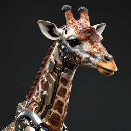 complex 3 d render hyper detail portrait of a mechanical giraffe cyborg, sci fi, full body, intricate, art by kazuhiko nakamura and hajime sorayama, 8 k octane detailed render, post - processing, extremely hyperdetailed, intricate futuristic mechanic parts, maya, dark background, sharp focus, blender, cinematic lighting + masterpiece, trending on artstation