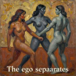highly detailed oil on canvas artwork titled: 'The ego separates', Jahar Dasgupta style, Jahar Dasgupta form
