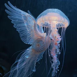 surrealism, night background rain, 3 / 4 profile close up portrait of a goddess jellyfish nautilus translucent intricate crow wings phoenix, artwork by tooth wu and wlop. octane render, trending on artstation, greg rutkowski cinematic, hyper realism, high detail, octane render, 8 k