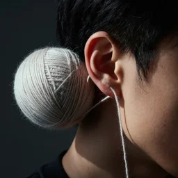 a person pulling out a giant ball of yarn from their ear, the yarn is coming out of their ear award winning photo dramatic lights