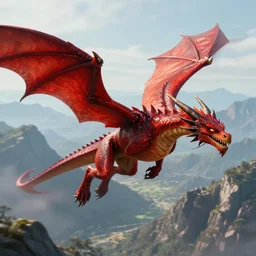 red dragon flying in mountain landscape, digital art, epic, fantasy, intricate, hyper detailed, devianart, concept art, smooth, sharp focus, ray tracing, vibrant, photorealistic, rj palmer, rossier, jessica