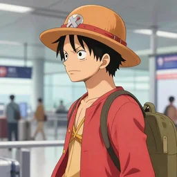 “ a portrait of luffy at a airport, side shot, by shunji dodo, 8 k resolution, photo, high quality ”