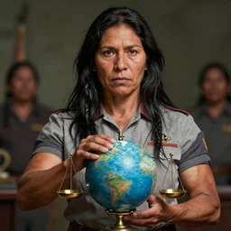 epic portrait of slightly muscular indigenous visionary sheila wattcloutier serious wearing shirt instructor uniform libra scales laser pointing globe, detailed, artstation, concept art, donato giancola, joseph christian leyendecker, wlop, boris vallejo, stron eyes, highest resolution, extremely detailed beautiful, establishing shot, artistic, hyperrealistic, beautiful face, enhanced hands, octane render